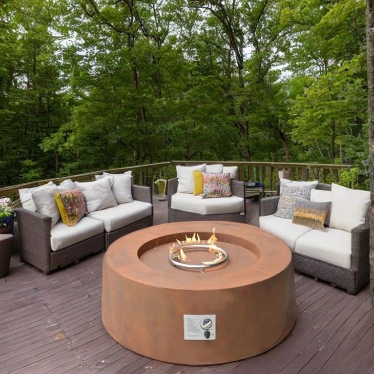 Large Round Rusty Corten Propane Firepit