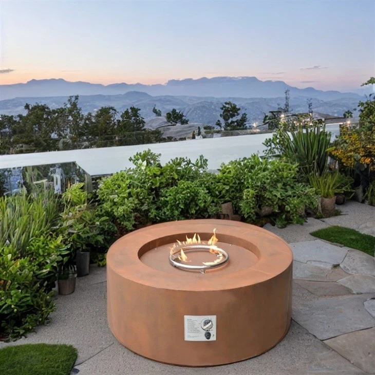 Large Round Rusty Corten Propane Firepit