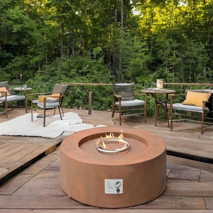 Large Round Rusty Corten Propane Firepit